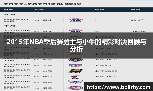 2015年NBA季后赛勇士与小牛的精彩对决回顾与分析
